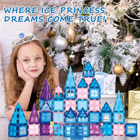 Frozen Magnetic Tiles 110 PCS, Princess Castle Magnetic Blocks, Birthday Gift Ideas for Girls with Carrying Case