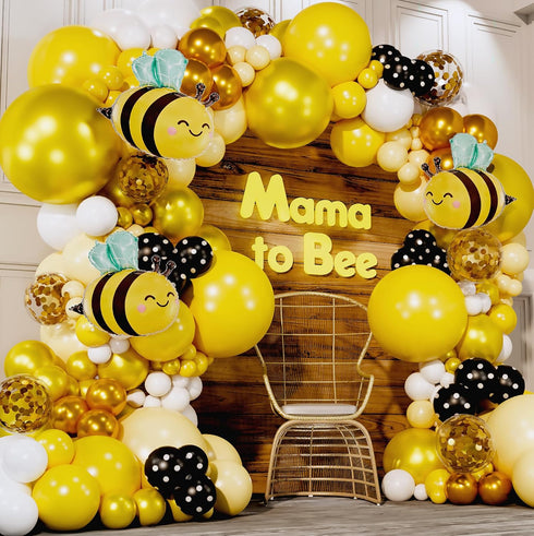 ALL-IN-1 Bee Balloons Garland Kit & Arch - Black Yellow and White Bumble Bee Balloons for Gender Reveal Party Supplies