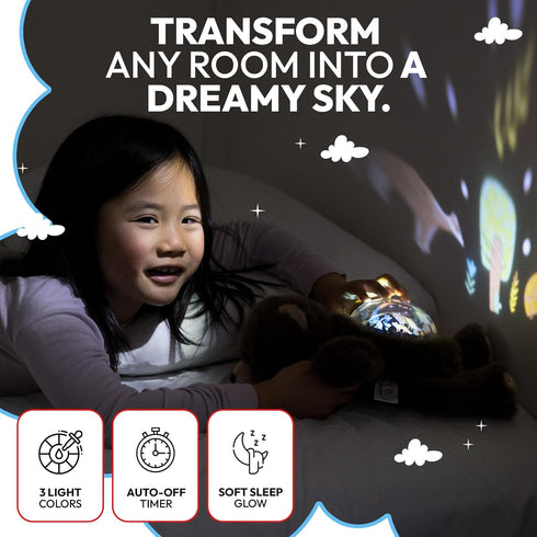 Sound Sleepers Bear Stuffed Animal Night Light & Baby Night Light Projector with Soothing Music | Plush Toddler Night