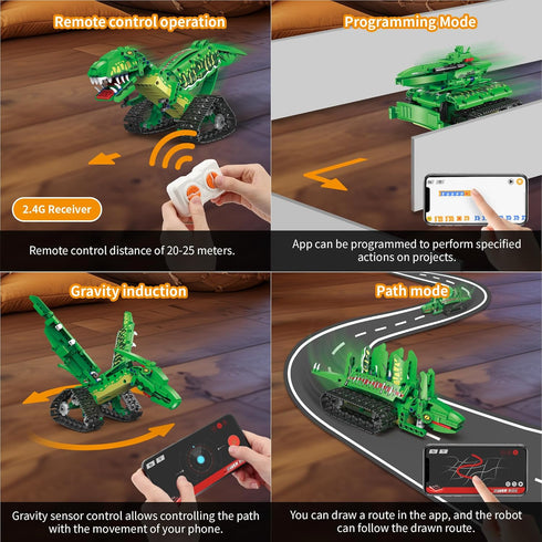 5 1 6-12 Set 2.4GHz Programmable 6 7 8 9 10 11 12 in Dinosaur Toy for Years Old Kids Boys, Robot Dino Building with APP