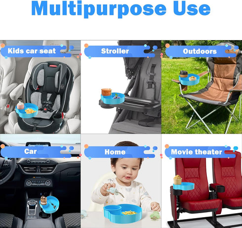 Kids Car Seat Tray, Travel Tray with Cup Holder for Toddler, Snack Tray for Road Trip, Stroller Must Haves - Sky Blue