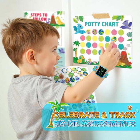 Etuwoe Potty Training Watch & Chart for Kids: Water Resistant Potty Watches Dinosaur Potty Training Chart for Toddler