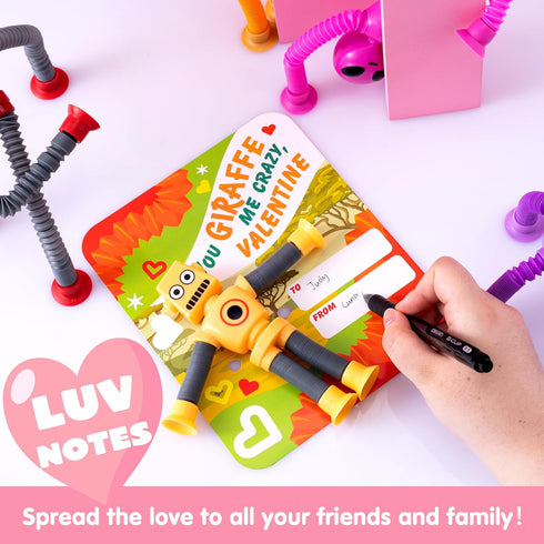 12 Packs JOYIN Valentine's Day Telescopic Suction Pop Tube with Cards, Kids Toys Party Favors, Classroom Exchange Gift