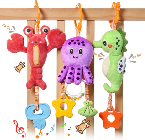 TUMAMA Baby Toys 0-12 Months, Hanging Stroller Toys, Soft Marine Animal Crib Car Seat Rattles