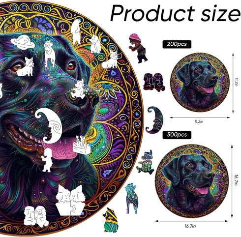 5MM 500 (16.7"*16.7") Ruikiyart Wooden Puzzles for Adults, Pieces Happy Labrador Wooden Jigsaw Puzzles, Unique Shapes