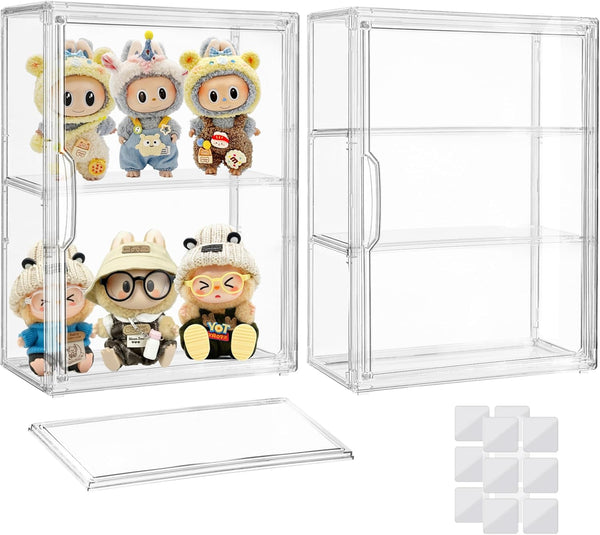 Attelite Acrylic Display Cases for Collectibles, 2 Pack 3 Layer Clear Display