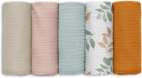 Muslin Receiving Blankets, Neutral Swaddling for Newborn Boys and Girls, 5 Pack Breathable Skin-Friendly Wrap