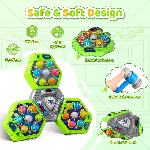 3-12 3 3 Hammers, 3 4 5 6 7+ Whack Game Mole for Toddlers, Toys for Year Old Boys Girls, Interactive Educational
