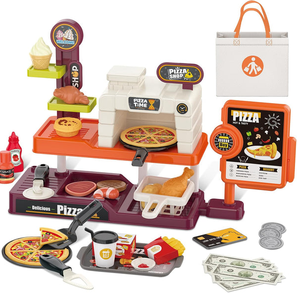 deAO Pretend Play Store Pizza Play Set for Kids, Realistic Pizza Pie