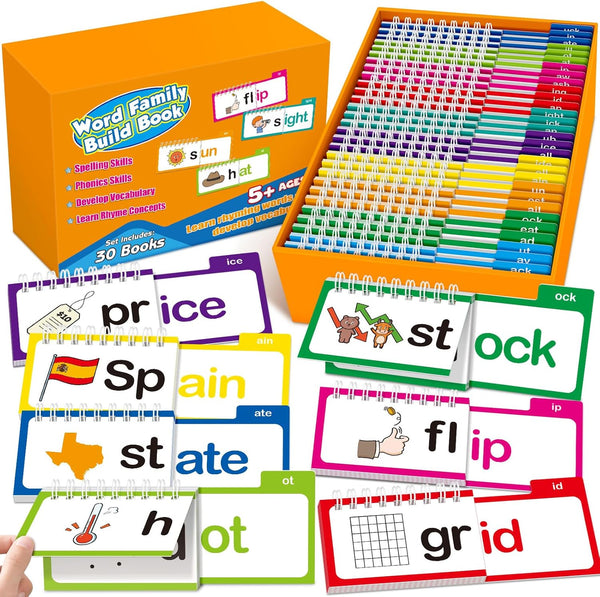 Zazopup 30 Read and Rhyme Flip Books,Word Family Build Book,Learn to Read Phonics