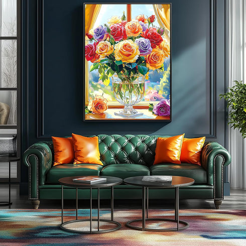 500-Piece 23x15 Inch MINIWAN Jigsaw Puzzle for Adults - Colorful Roses in Glass Vase, Challenging Puzzle, Floral Puzzle