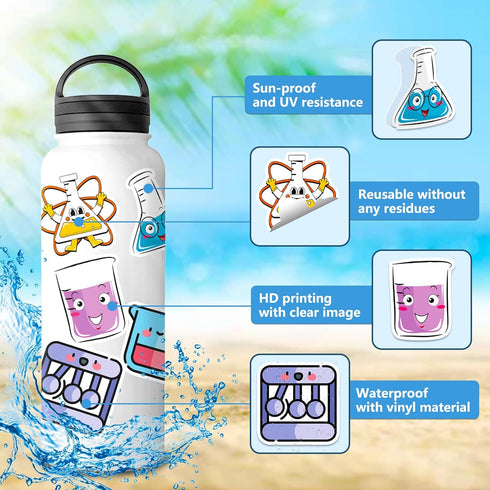 50 Pcs Funny Laboratory Science Stickers for Kids, Teens, Students, Waterproof Vinyl Stickers for Science Classroom