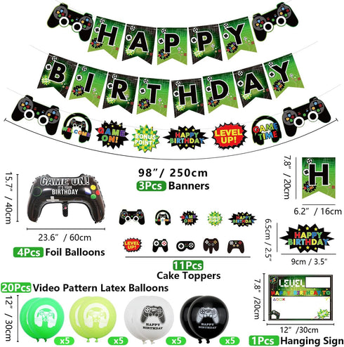 Video Game Party Decorations - 8th Birthday Supplies with HAPPY BIRTHDAY Banner, Tablecloth, Balloons