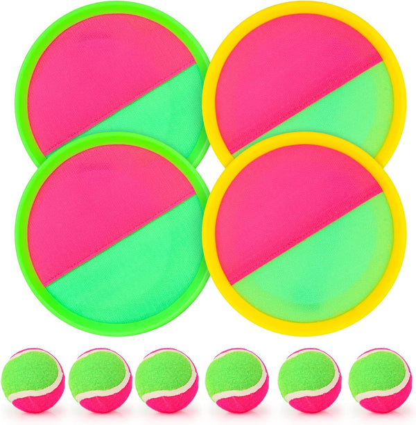 Hxezoc Toss and Catch Ball Set with 4 Paddles 6 Balls and 1 Storage Bag, Ball Sports Toys for Kids and Adults Family