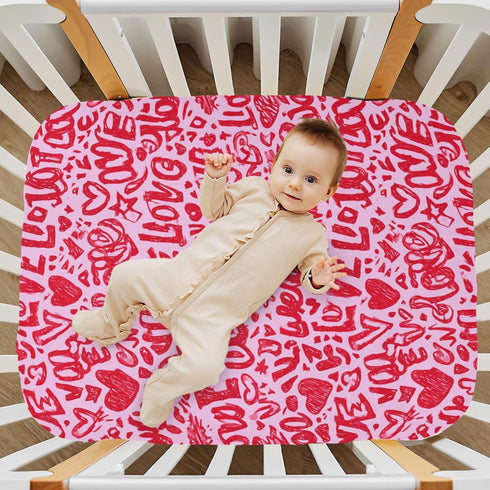 Pigsaly 27x39 Inch Crib Sheets Red Love Hearts Stars Valentines Day Baby Sheet for Standard Crib Mattress Boys Girls