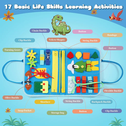 1-3, 1 2 3 Toddler Busy Board Montessori Toys - Sensory Busy Book for Toddlers Dinosaur Learning Activity for Fine