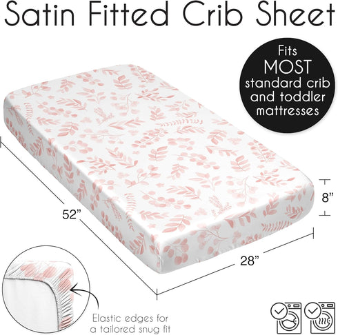 Sweet Jojo Designs Blush Pink and White Floral Leaf Girl Baby Satin Fitted Crib Sheet Infant Newborn Nursery Toddler