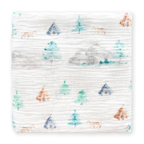 SwaddleDesigns Cotton Muslin Swaddle Blanket, 46x46 inches, Receiving Blanket for Baby Boys & Girls, Watercolor Denim