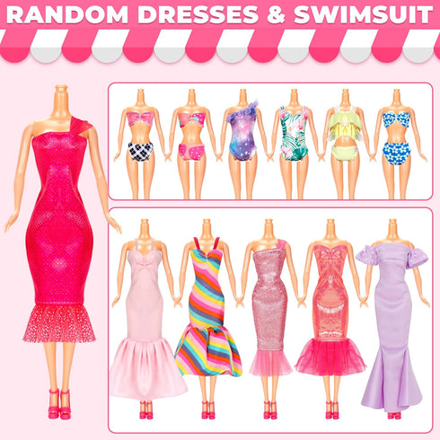 46 Pcs Doll Clothes and Accessories Kit, Including 2 Princess Gowns, 4 Fashion Dresses, and More
