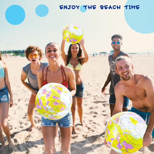30 Pack 16 Inch Inflatable Globe Beach Ball Toys, PVC Earth Ball for Kids Swimming Pool Game