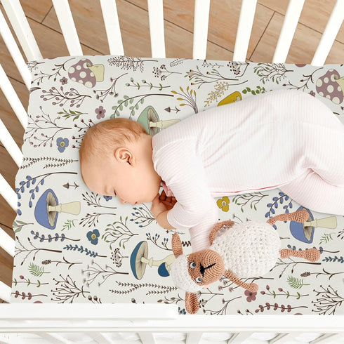 Fitted Crib Sheets Wild Plants Mushroom - Stretchy Portable Playard Sheets for Baby Toddler, Breathable Soft Mini Crib