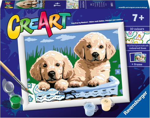 Ravensburger CreArt Cute Puppies Paint by Numbers Kit for Kids - Engaging Art Craft Set | Canvas & Acrylic Paints | Ideal for Developing Art Skills | Suitable for Ages 7+, 24 x 18 cm by Ravensburger