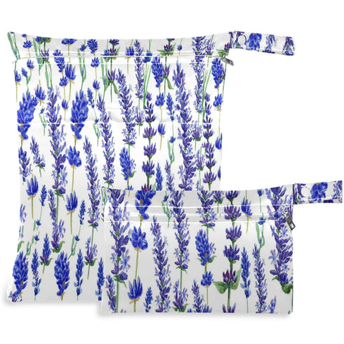 visesunny Purple Lavender Flower 2Pcs Wet Bag with Zippered Pockets Washable Reusable Roomy