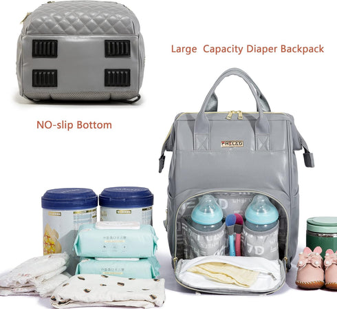 BHAFEM Backpack, Backpack Baby Diaper Bag Baby Bag with Laptop Compartment, Vegan Leather, Large Capacity, Waterproof
