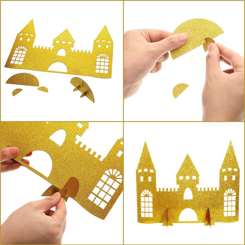 Gejoy 4 Pieces Castle Table Centerpiece, Glitter Princess Theme Decorations for Birthday Baby Shower Party