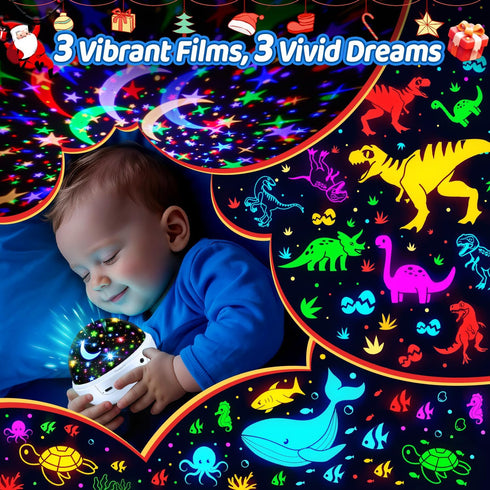 COOLNIGHT 93 Lighting+3 Remote+Dimmable+360 Boy Room Decor, Films Toddler Room Decor, Slient Nightlight for Baby