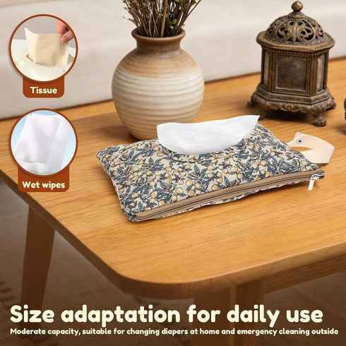Tcwhniev Baby Wipe Holder, Portable Diaper and Wipes Pouch Hanging Floral with Lanyard Quilted Diaper Bag for Home Car