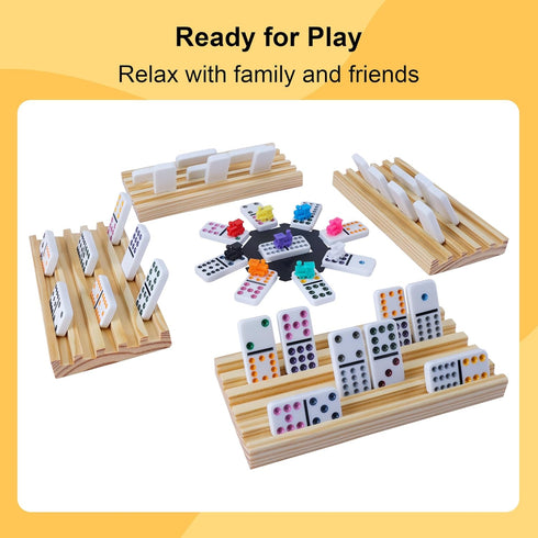 12 Set 8PCS 9 91 Set Double Mexican Train Dominoes for Adults with Wooden Holders, Train Markers, Color Dot Tile
