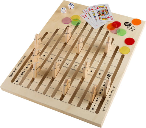 Hey! Play! Wooden Horse Race Game with Dice, Cards and Chips – Indoor and Outdoor Party Game