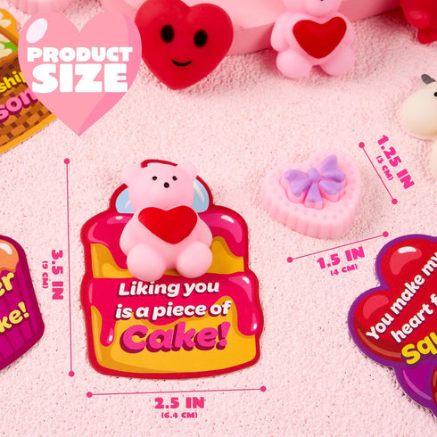 28 Packs JOYIN Valentines Day Gift Cards with Mochi Squishy Toys, Stress Relief Fidget, Cute Miniature Novelty Squeeze