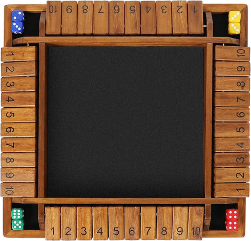 14 inches 8+4 2-4 4-Sided 10 VAMSLOVE Upgraded Shut The Box Dice Game Wooden Board Table Math Game with Dice for Player