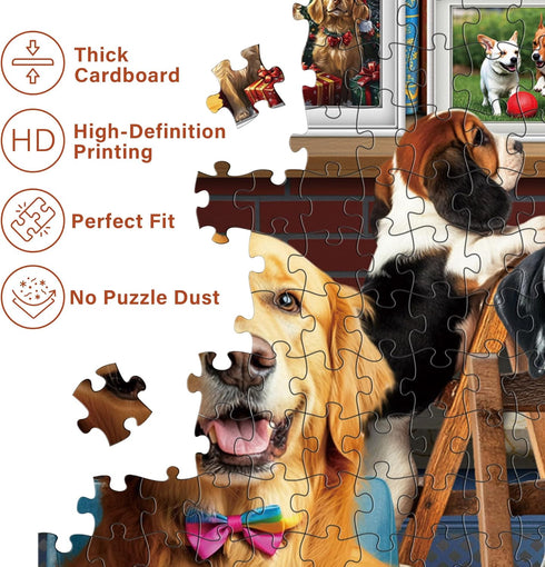1000 BenBen Puzzles for Adults Pieces, Dogs' Dinner Party, Dog Jigsaw Puzzle with Patterns on Back, Funny Animal