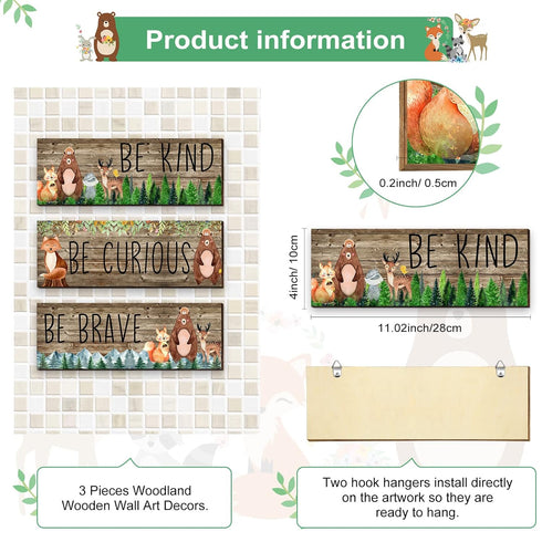 3 11 4 Inch Jetec Pcs Woodland Animal Nursery Decor Safari Wall Art Be Kind Brave Curious Cute Light Brown Nursery