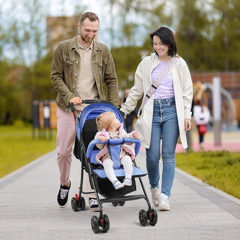 Grebest 4-Season 0-2 10kg Travel Baby Stroller, One-Hand Folding Infant Pushchair with Adjustable Backrest, Canopy