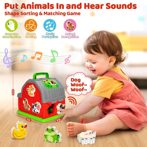 1 2 3 12-18 Toddler Toys for Year Old Boys Girls, Upgraded Musical Farm Animal Barn Toy Gifts, Montessori Fine Motor