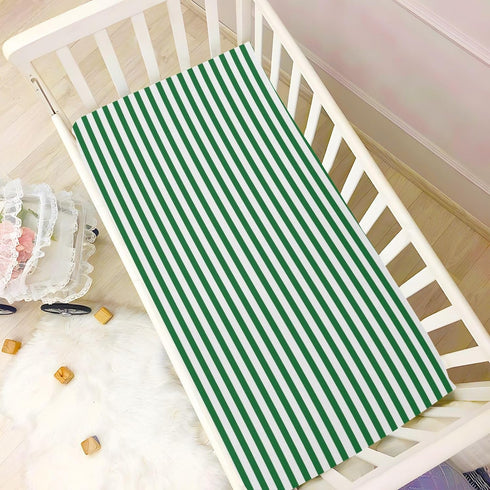 Jihqo 52" 28" Green White Stripes Crib Sheets for Boys Girls Soft Breathable Mini Crib Sheets for Baby x