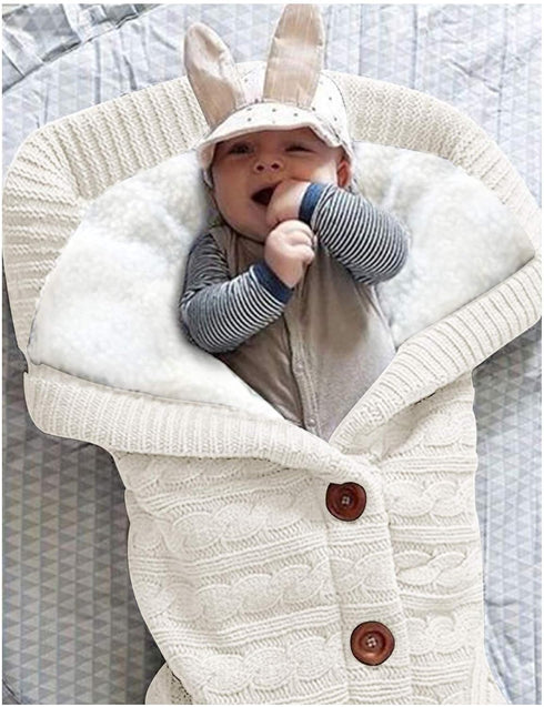 Soft Thick Fleece Knit Swaddle Blankets for Infants - Unisex Stroller Wraps (White)