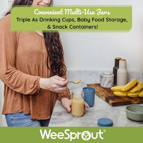 12 oz, Set 4 WeeSprout Glass Cups With Lids & Straws, Spill-Resistant Smoothie Cups for Toddlers & Kids, Baby Food