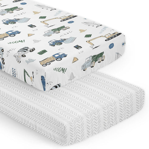 Sweet Jojo Designs Green Blue Construction Truck Boy Baby Fitted Crib Sheet
