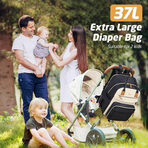 Backpack 2 25-37L Diaper Bag - Extra Large Diaper Bag for Kids Twin, Travel Baby Bags for Mom Dad Expandable