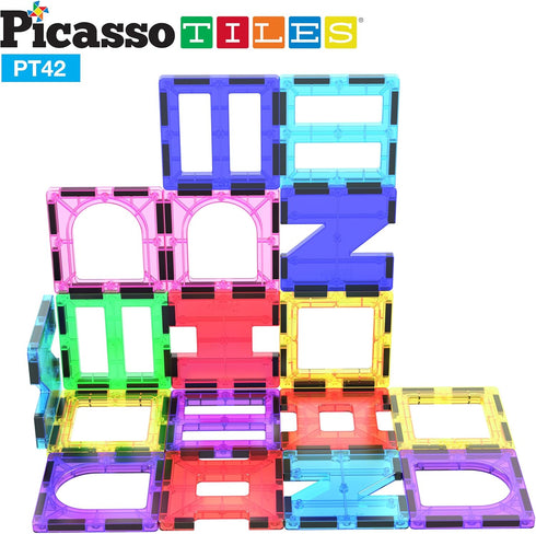 PicassoTiles PT42 Magnetic Blocks, See-Through Shape STEM Toys for Boys & Girls 3+, Educational Playset Compatible with