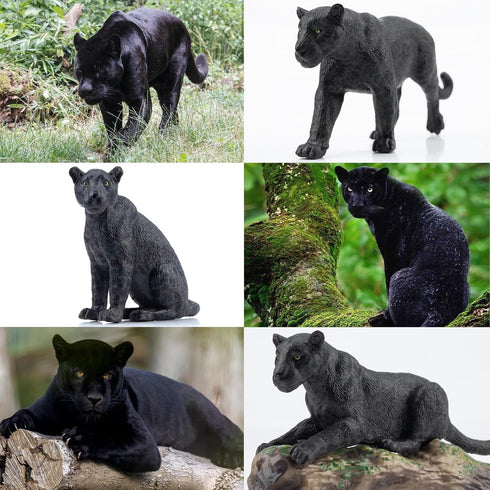 7PCS Playset, Toymany Black Panthers Figurines with Panther Cub and Tree Trunk, Realistic Jungle Animals Figures Family