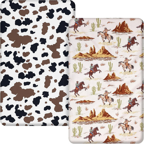 Mindsoft 2 Pcs 24 x 38 in Western Cowboy Infant Crib Sheets Set