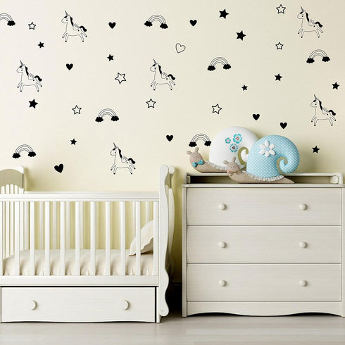 Unicorn Rainbow Star Heart Wall Decal, Removable Vinyl Wall Stickers for Baby Kids Bedroom Nursery Decor A13