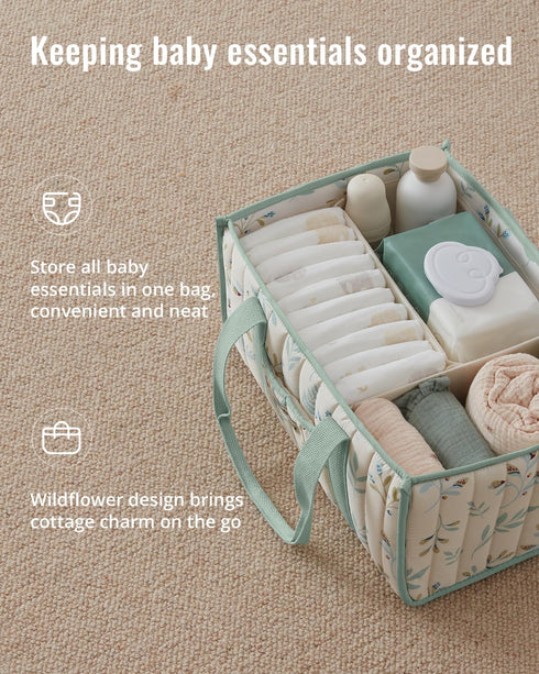 Blissful Diary Leaf Diaper Caddy Organizer, Stylish Nursery Storage Basket, Gift for Baby Shower, Newborn Essentials