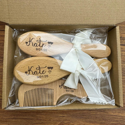 BMVDDFF Set, Personalized Baby Brush and Comb Custom Name Hair Brushes for Newborns Girls Boys, Toddler Baby Grooming